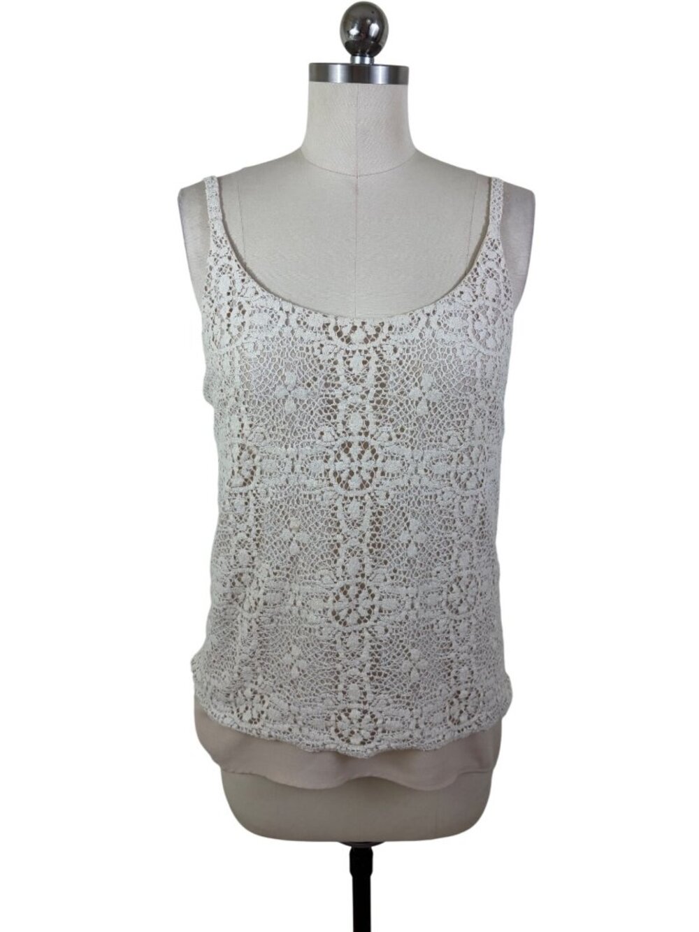Cabi Y2K It Girl Overlay Crochet Cami Tank Top Small ivory Boho-Chic Romantic
